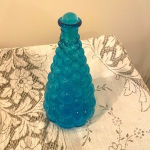 Vintage 1960s Empoli Genie Bottle Style Blue Glass Decanter